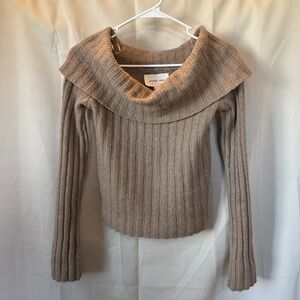 Pink Rose Off-Shoulder Ribbed Sweater - Brown